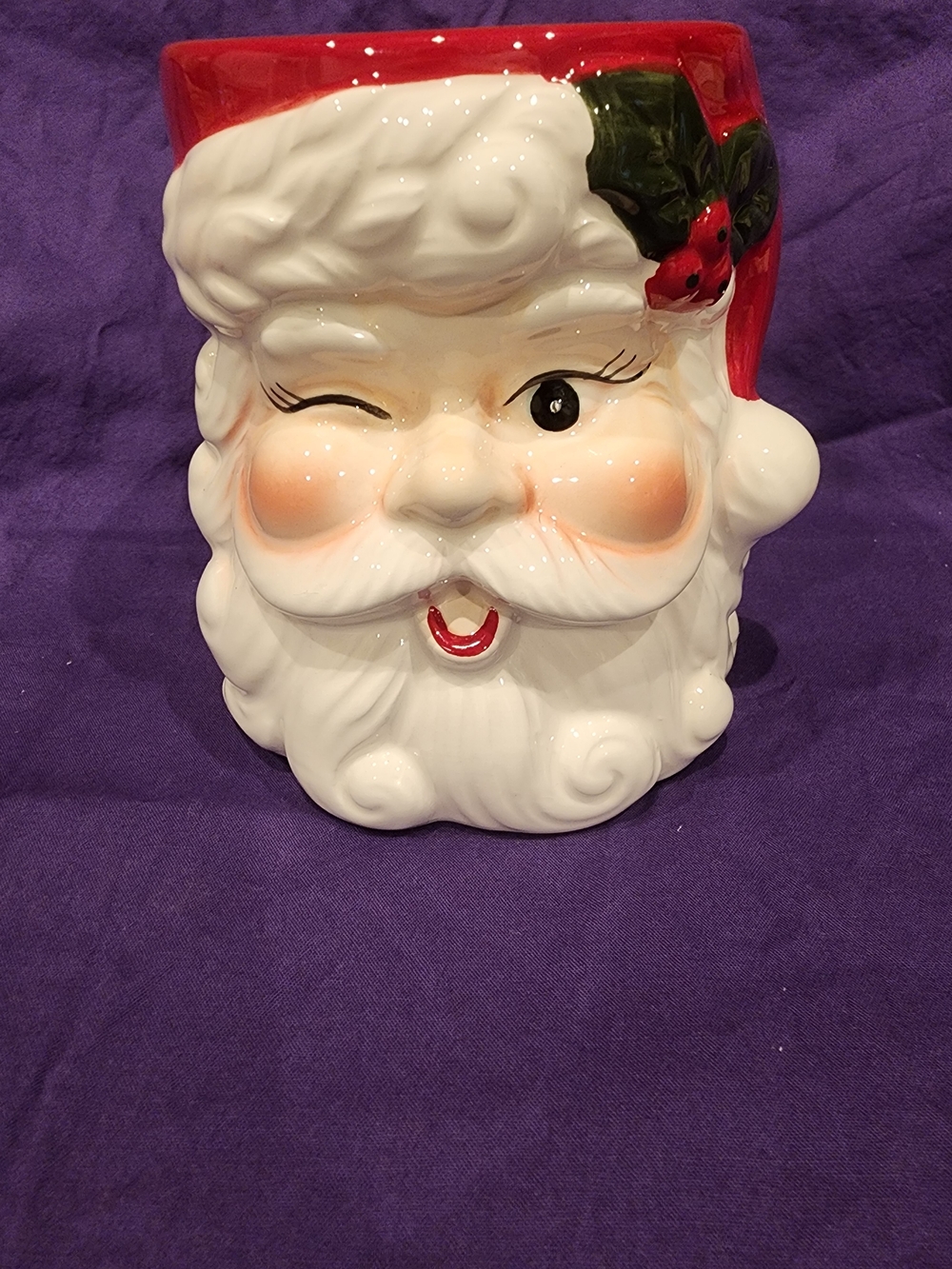 Source Unknown Ceramic Winking Santa Cookie Jar - Red, White, Green